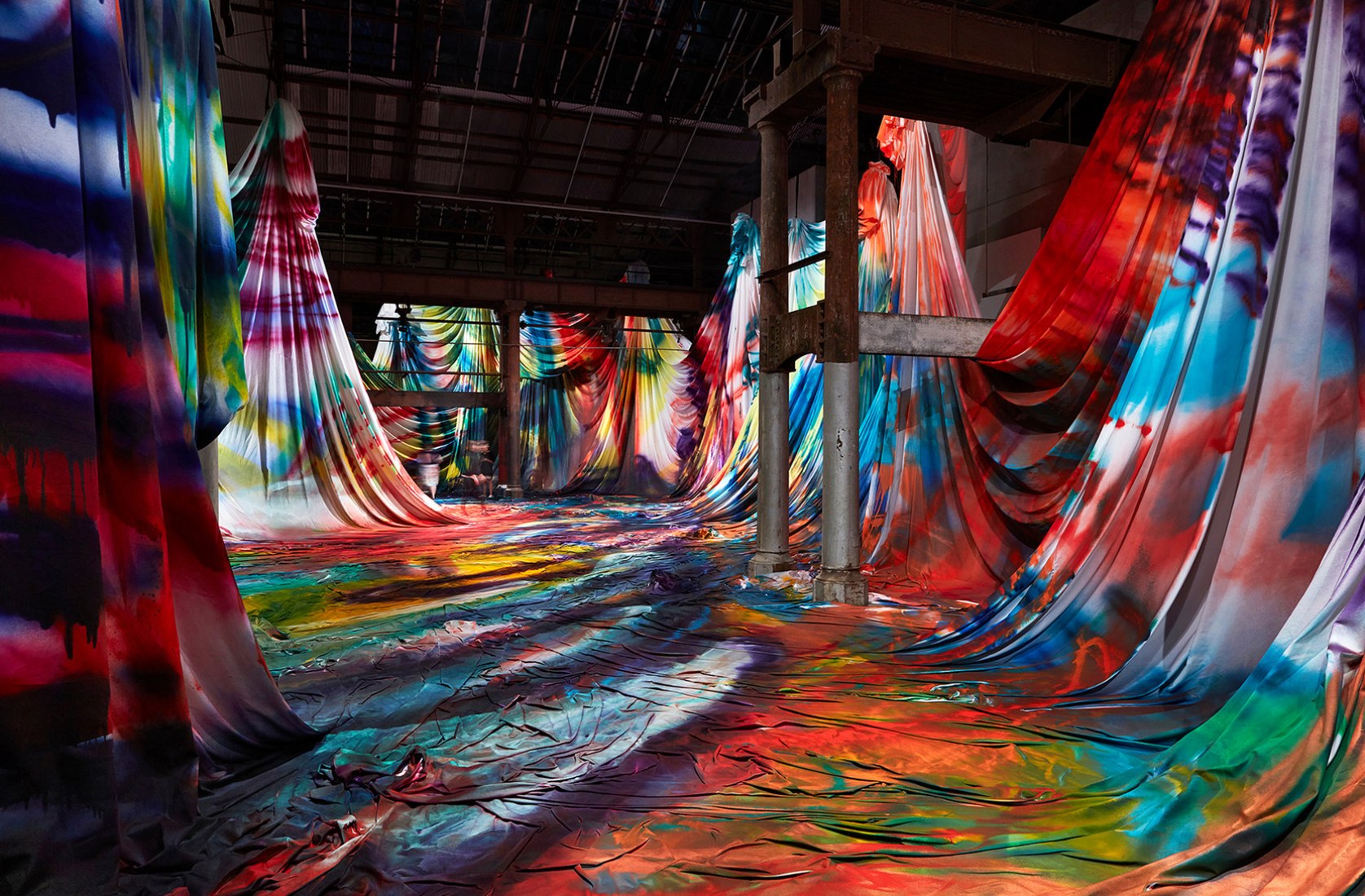 Spray Guns On 8 000 Square Metres Of Suspended Fabric By Katharina