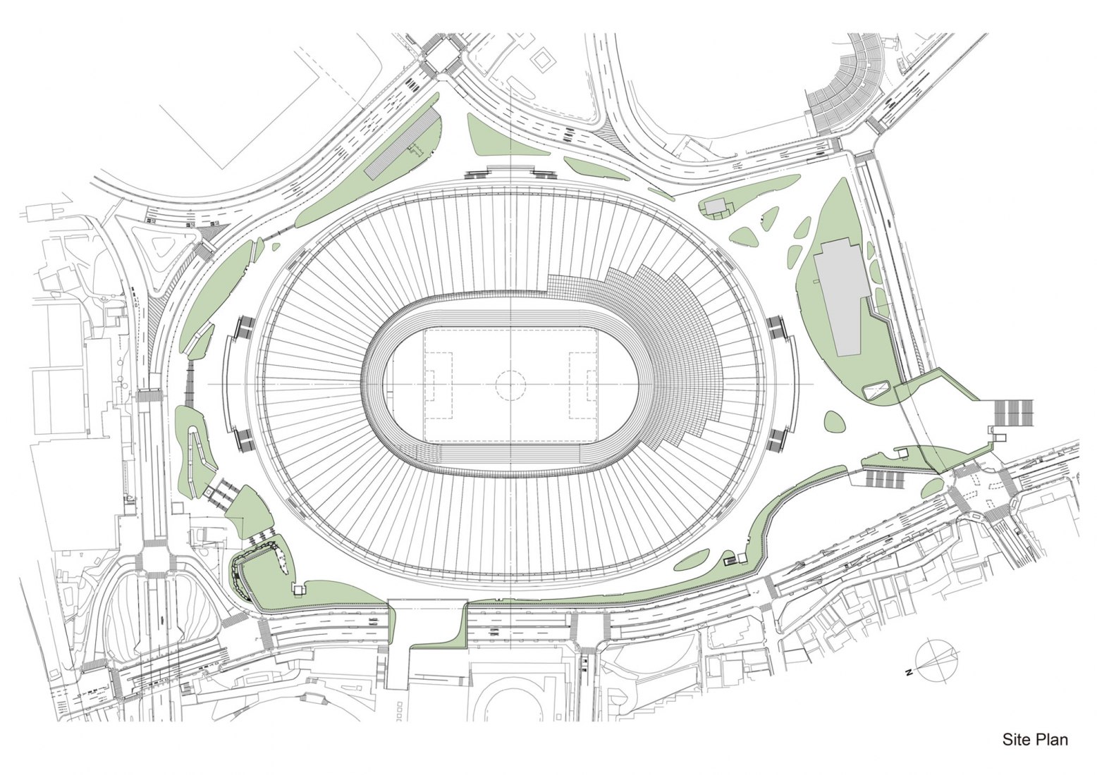Site plan. Tokyo National Stadium by Kengo Kuma.