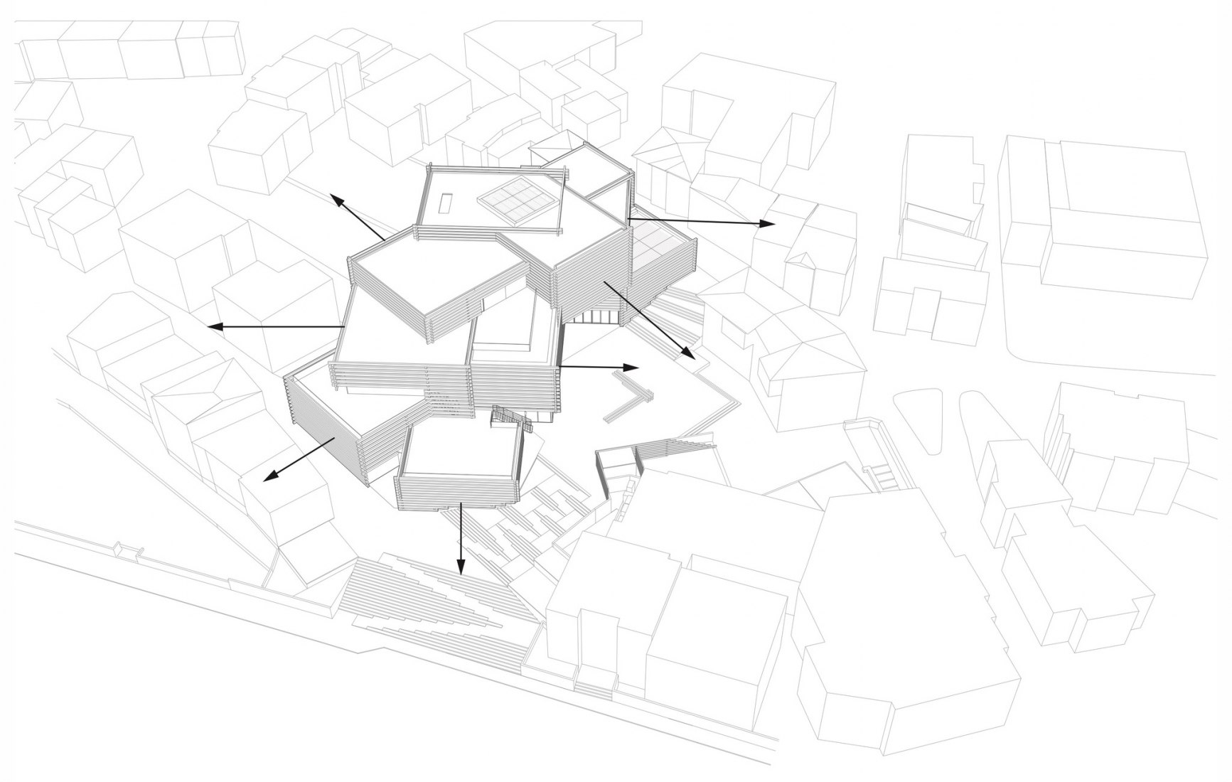 Axonometric view. Odunpazarı Modern Museum by Kengo Kuma.