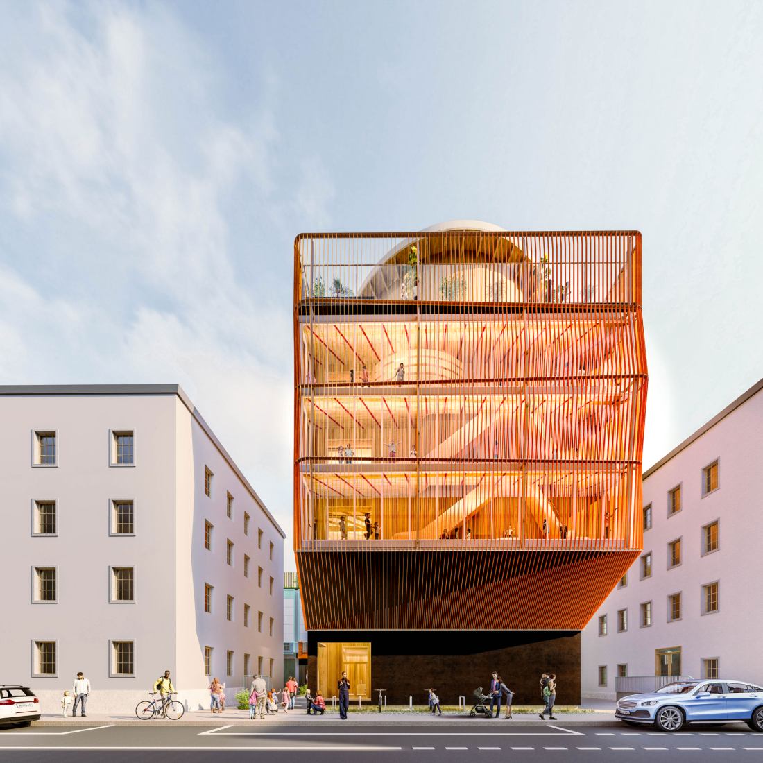 Visualización. Nueva guardería en la Universidad Técnica de Munich por Kéré Architecture.