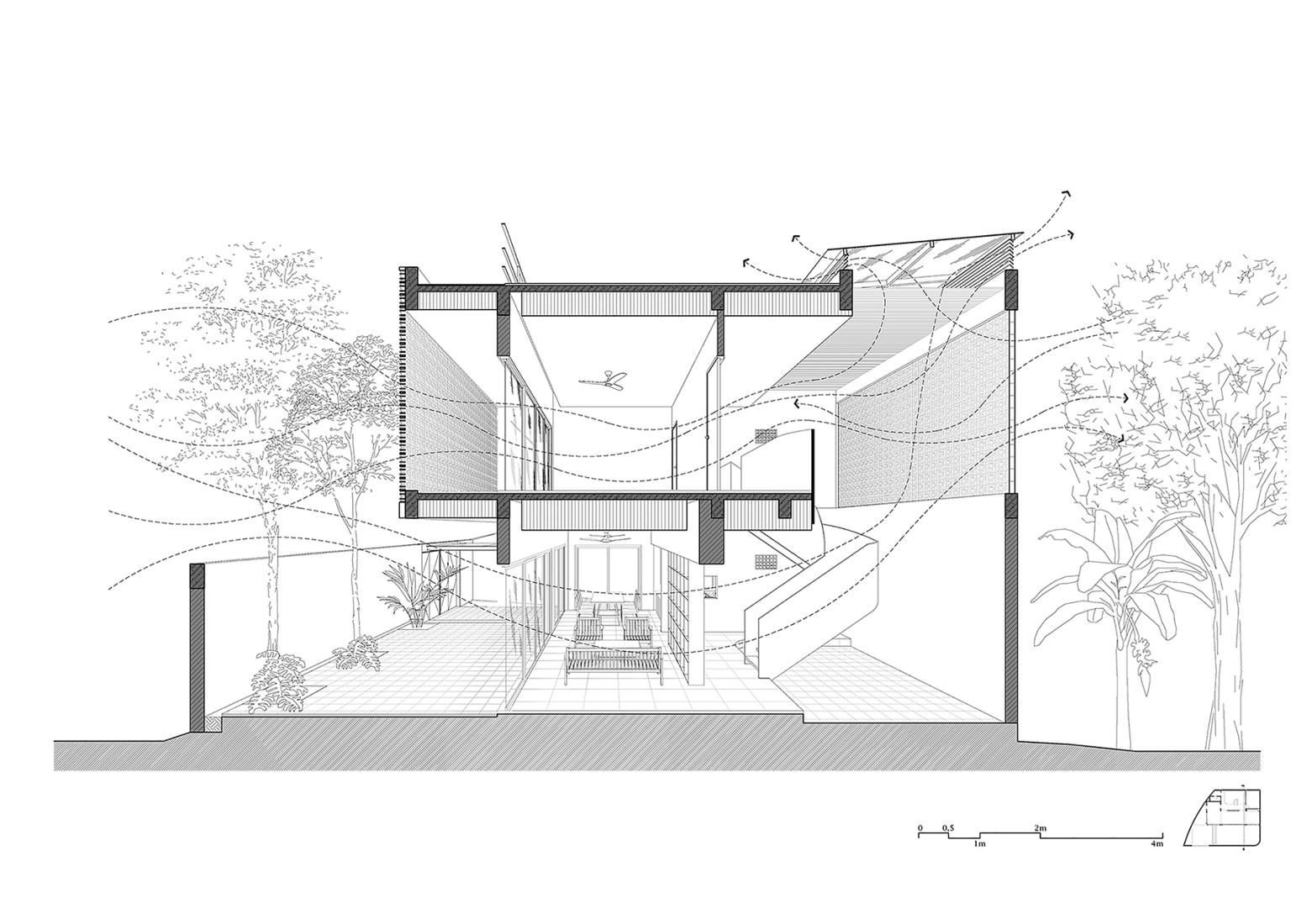 Sección de ventilación. La Casa Grande por Km Architecture Office.