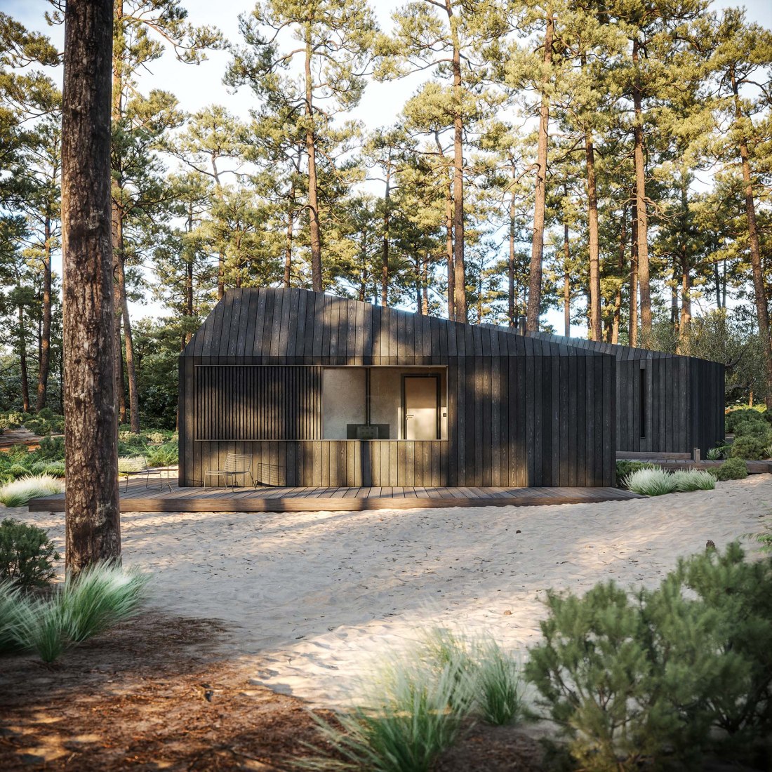 Hytte Cabins by Aylott & Van Tromp and Koto Design. Rendering by Merge Visualisation