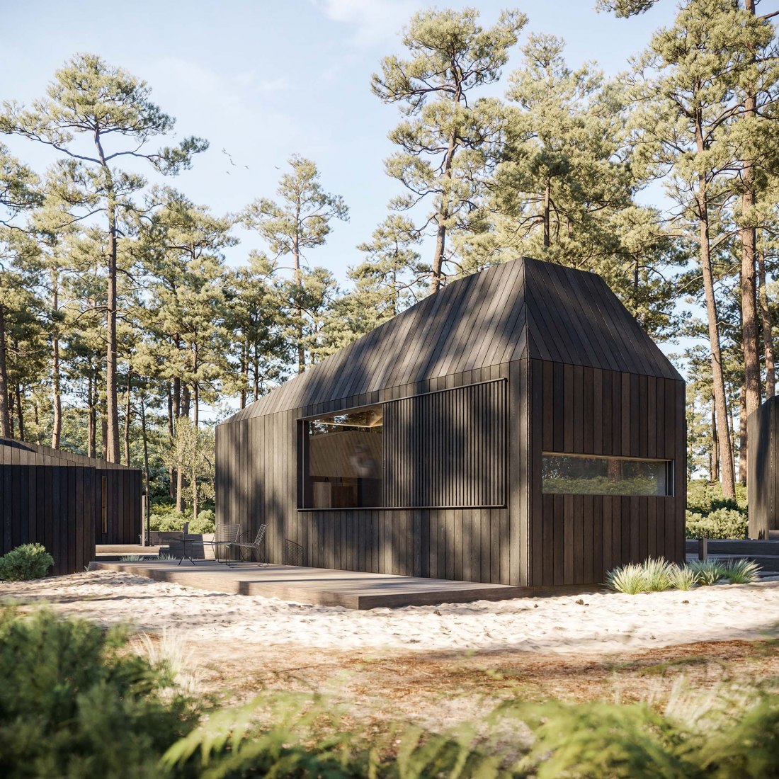 Hytte Cabins by Aylott & Van Tromp and Koto Design. Rendering by Merge Visualisation