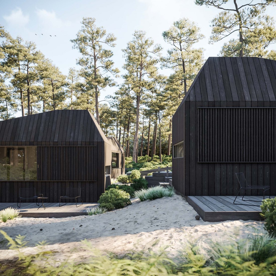 Hytte Cabins by Aylott & Van Tromp and Koto Design. Rendering by Merge Visualisation