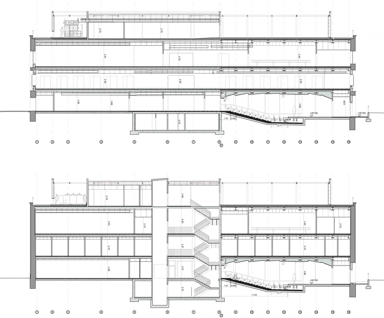 Sections. Renovation of the “Apprentices” building by KREAN Group.