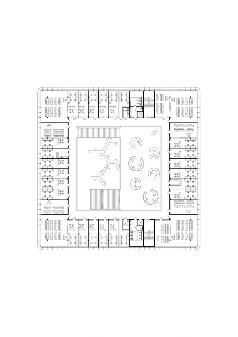 Second floor plan. New Headquarters of the Faculty of Humanities, Charles University by Kuba & Pilař architekti. 