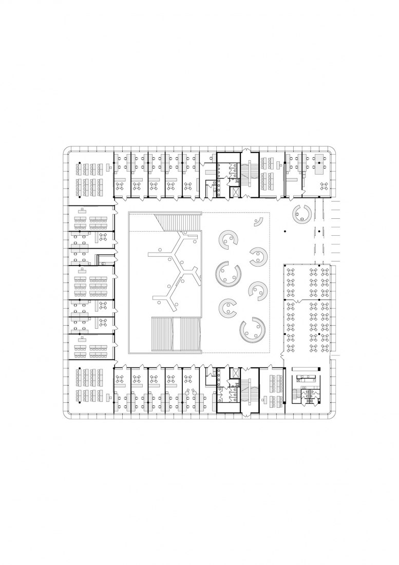 First floor plan. New Headquarters of the Faculty of Humanities, Charles University by Kuba & Pilař architekti. 