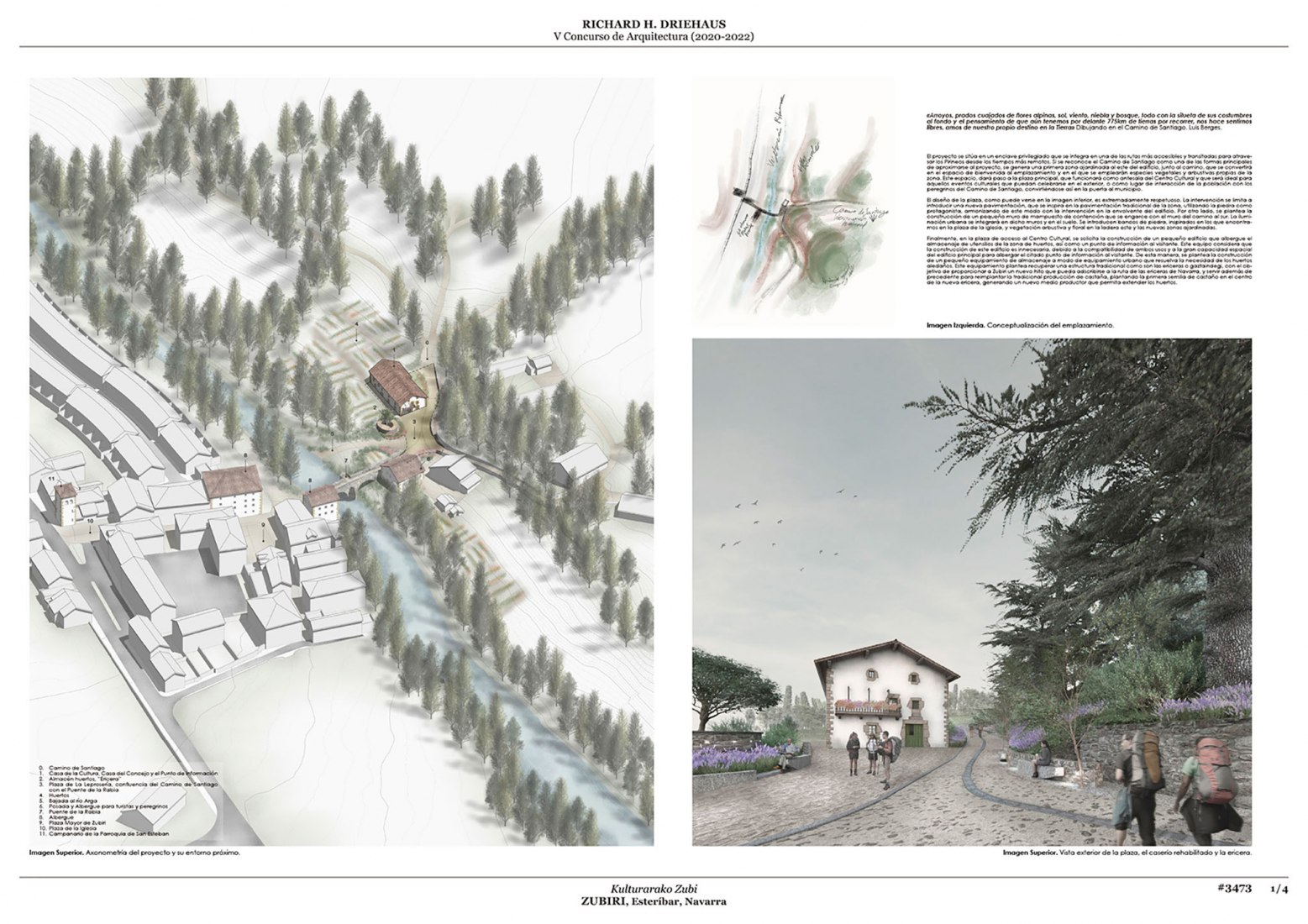 Board. First prize. «Kulturarako Zubi» by Francisco Sánchez Salazar, Miguel Antonio García and Jesús Llanos Jiménez. Winning proposal Zubiri municipality.