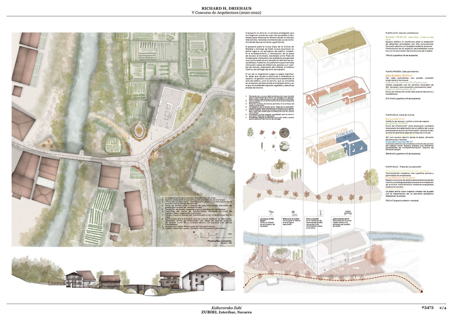 Board. First prize. «Kulturarako Zubi» by Francisco Sánchez Salazar, Miguel Antonio García and Jesús Llanos Jiménez. Winning proposal Zubiri municipality.