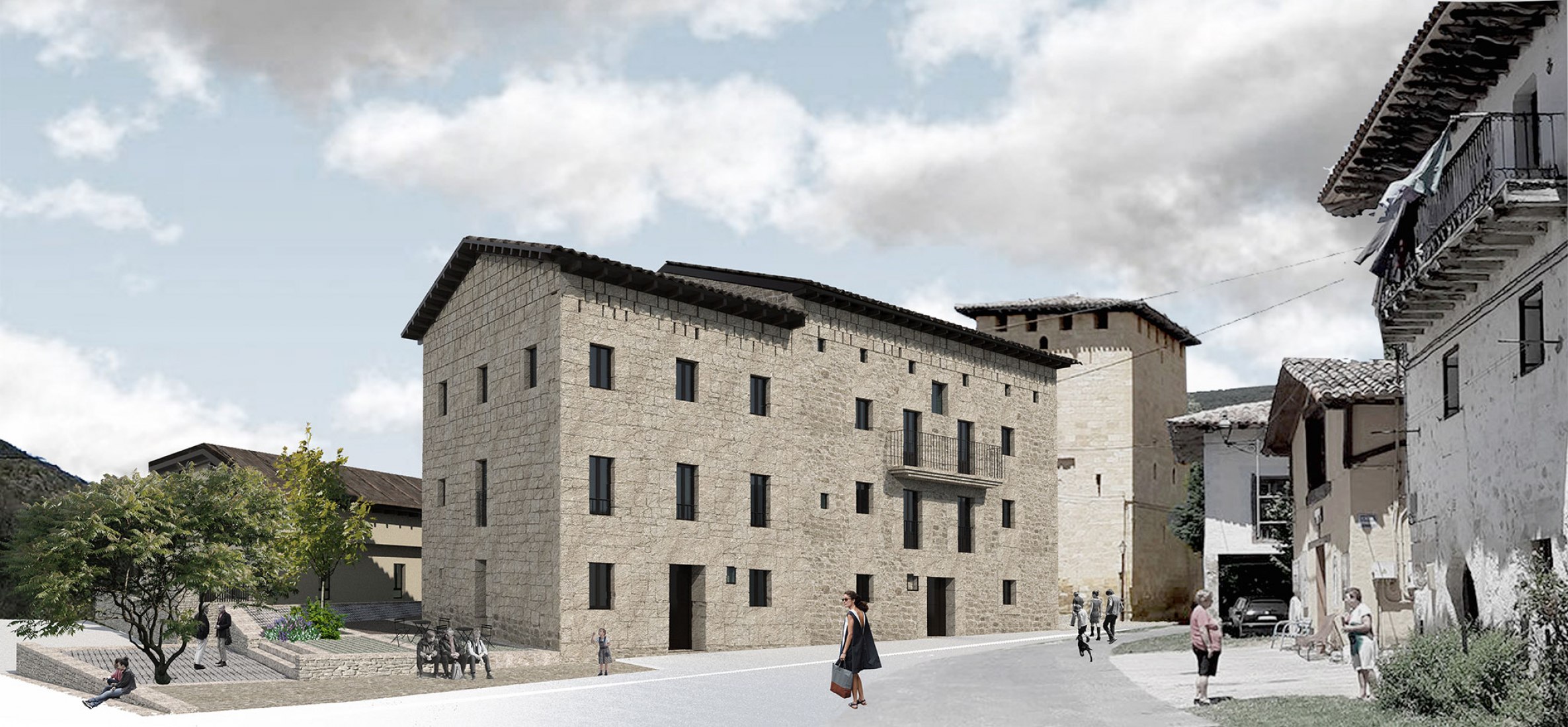 Rendering. First prize. "La Casa Encendida" by Susana Granizo Polo and Silvia N. Gómez Díaz. Winning proposal for Valpuesta  municipality.
