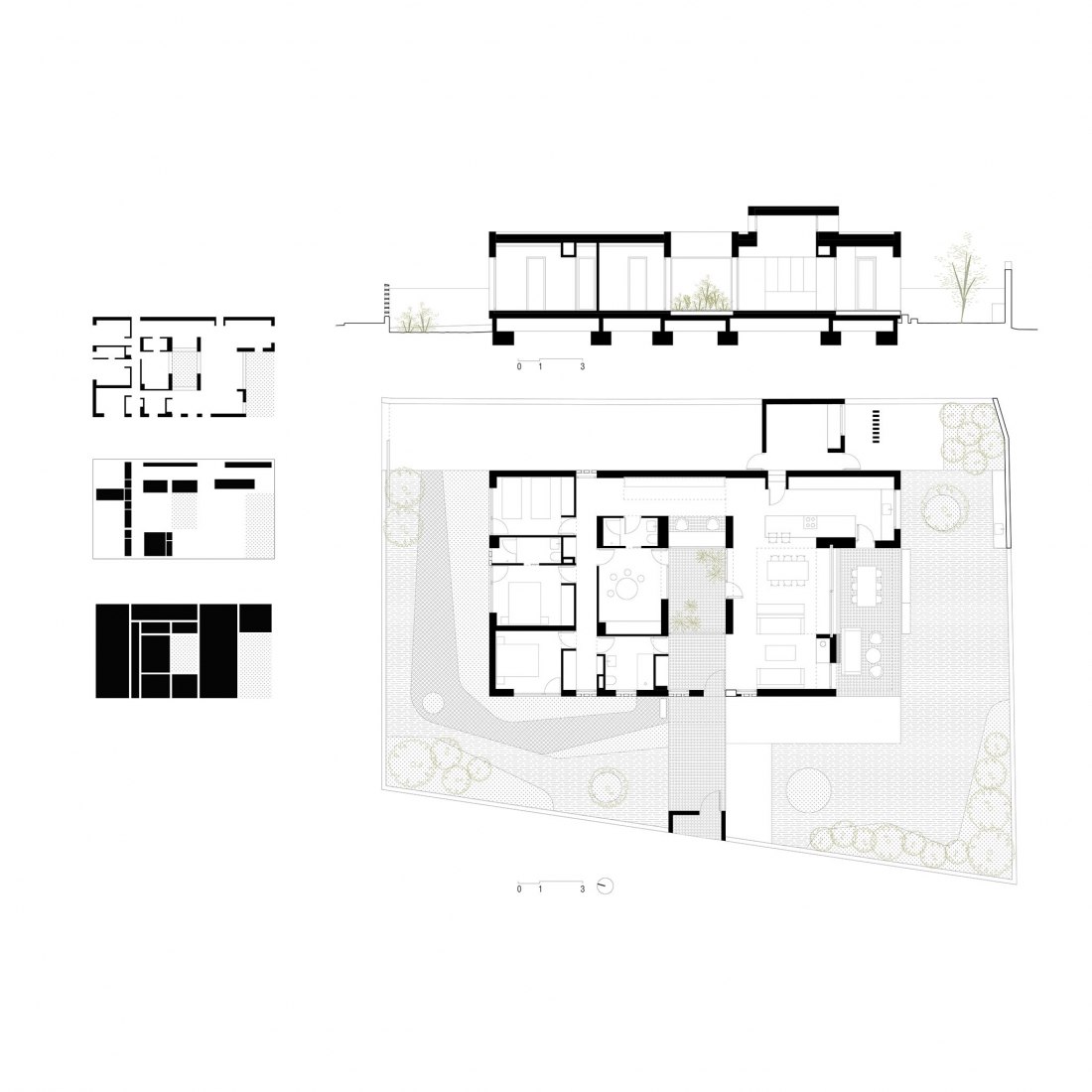 Plano planta baja. Casa patio por Baum Arquitectura.