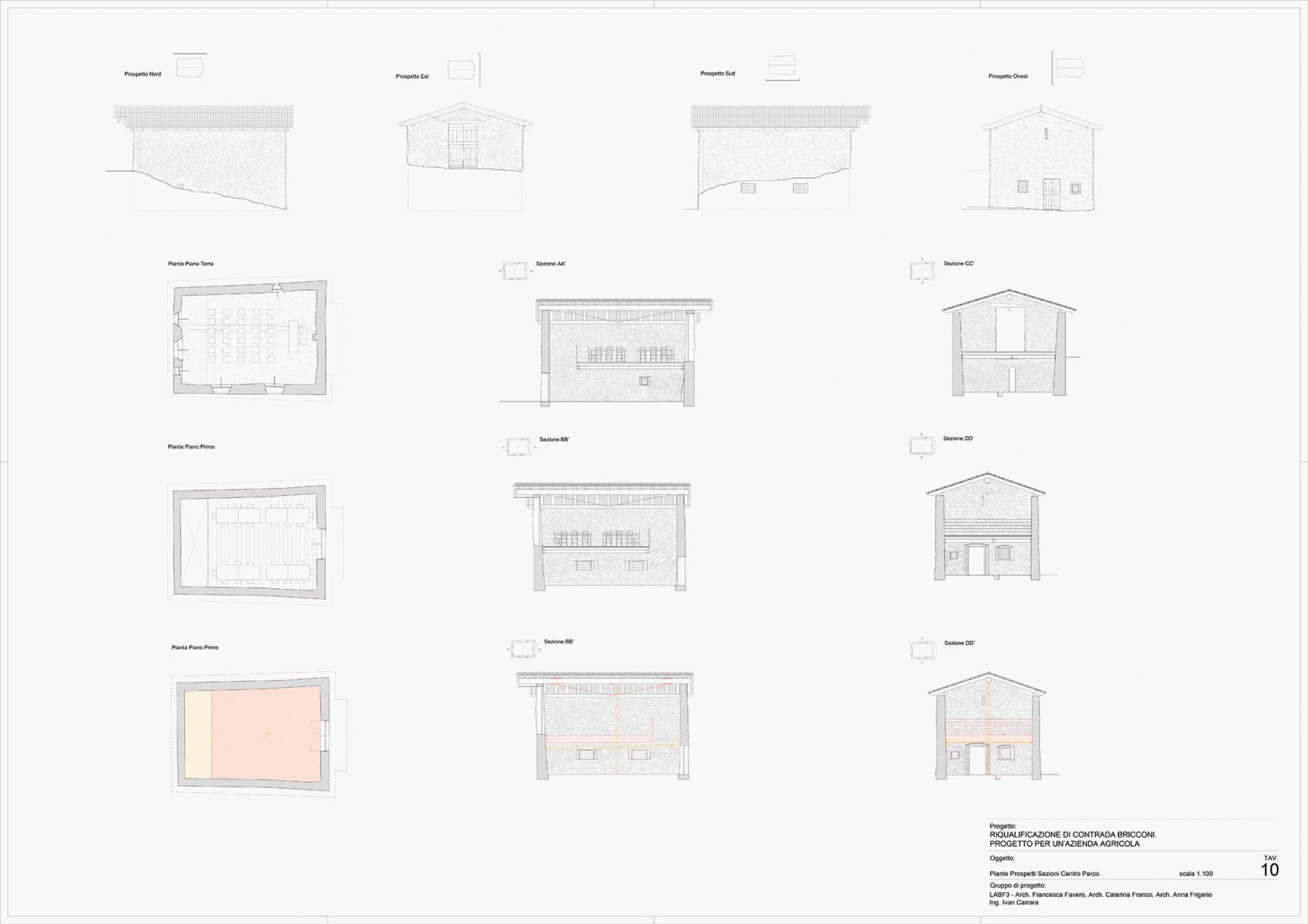 Planos, alzados y secciones del Centro Parco. Rehabilitación de Contrada Bricconi por LabF3.