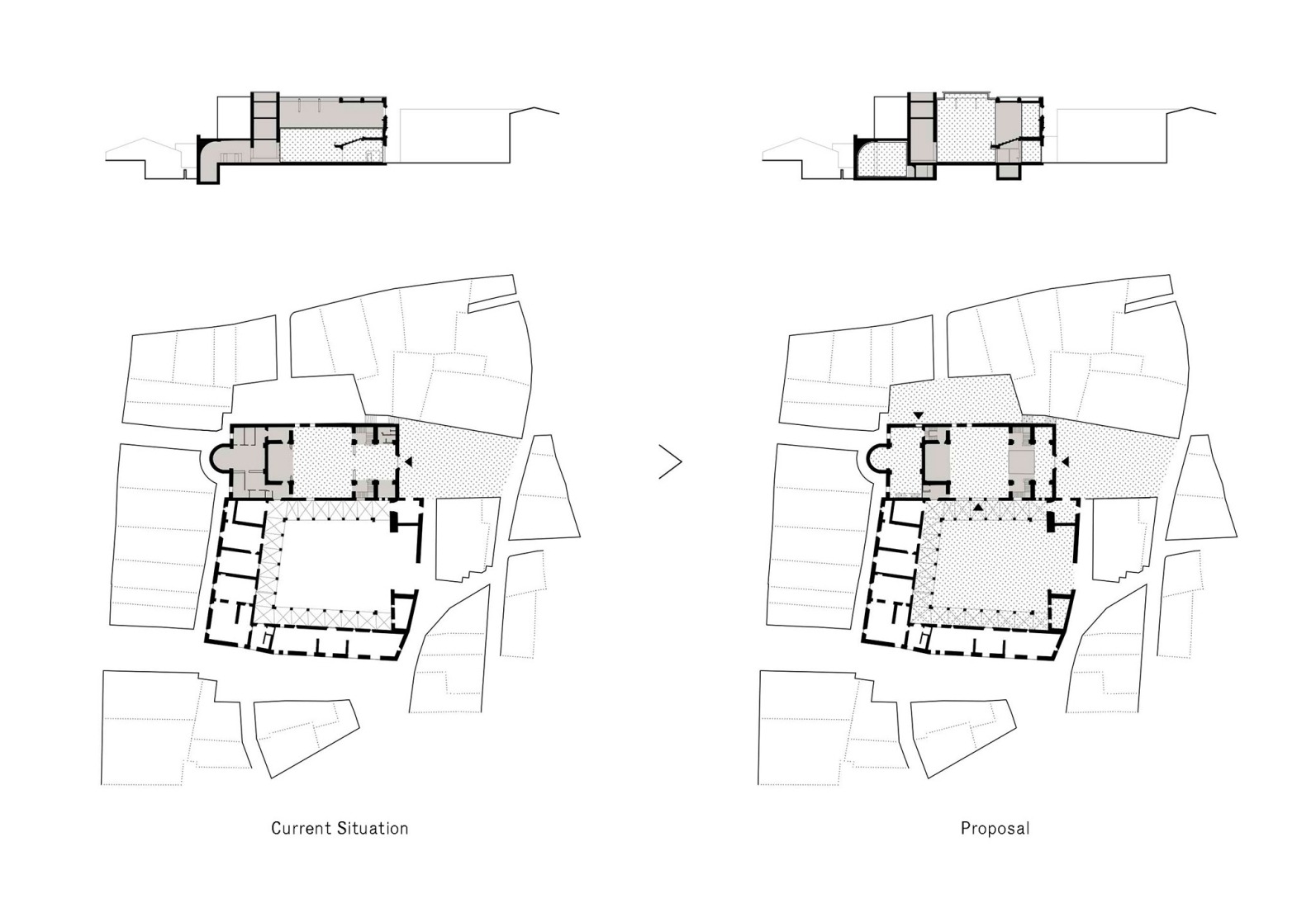 Plano de planta propuesta. Espacio Multiusos Palau dels Comtes por Länk Arquitectes.