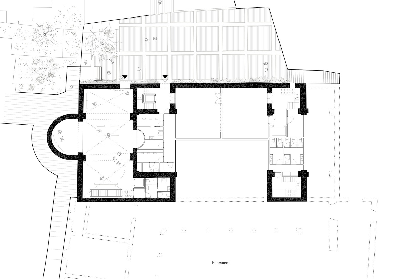 Plano de planta sótano. Espacio Multiusos Palau dels Comtes por Länk Arquitectes.