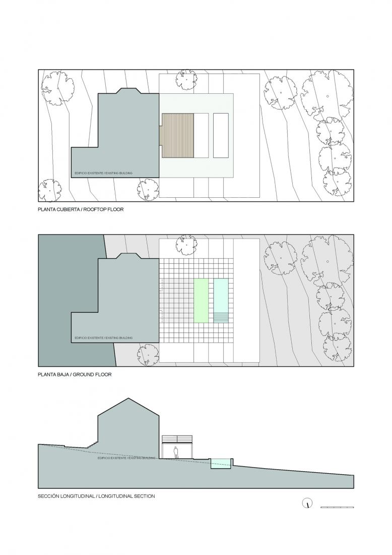 Plantas y sección. Piscina y reacondicionamiento de terraza por FAR Arquitectos.
