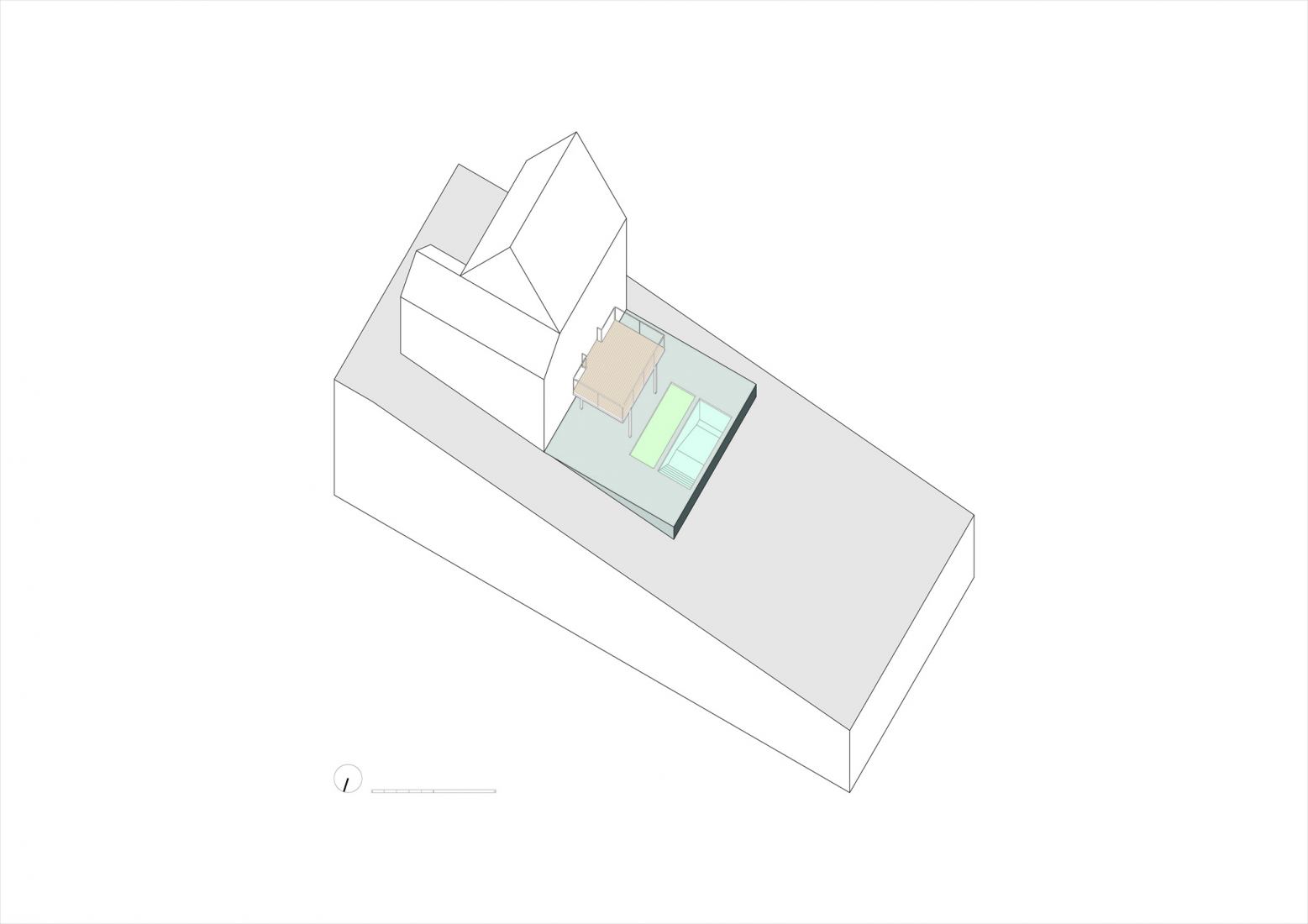 Axonométrica. Piscina y reacondicionamiento de terraza por FAR Arquitectos.