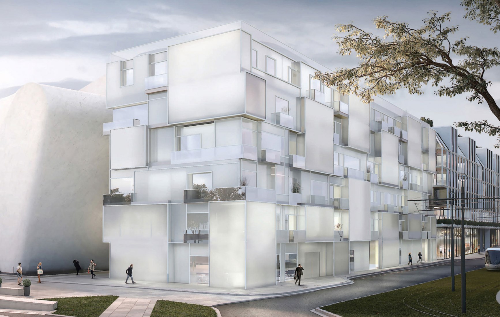The museum is connected to a titanium linear hotel. Image Courtesy of Steven Holl  / Imagine Angers