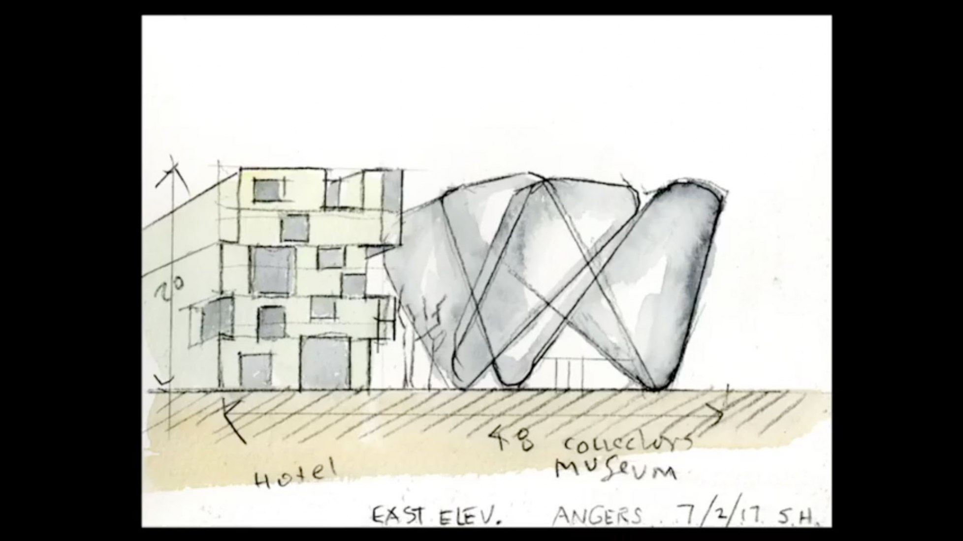 Conceptual watercolor sketch. Image Courtesy of Steven Holl / Imagine Angers
