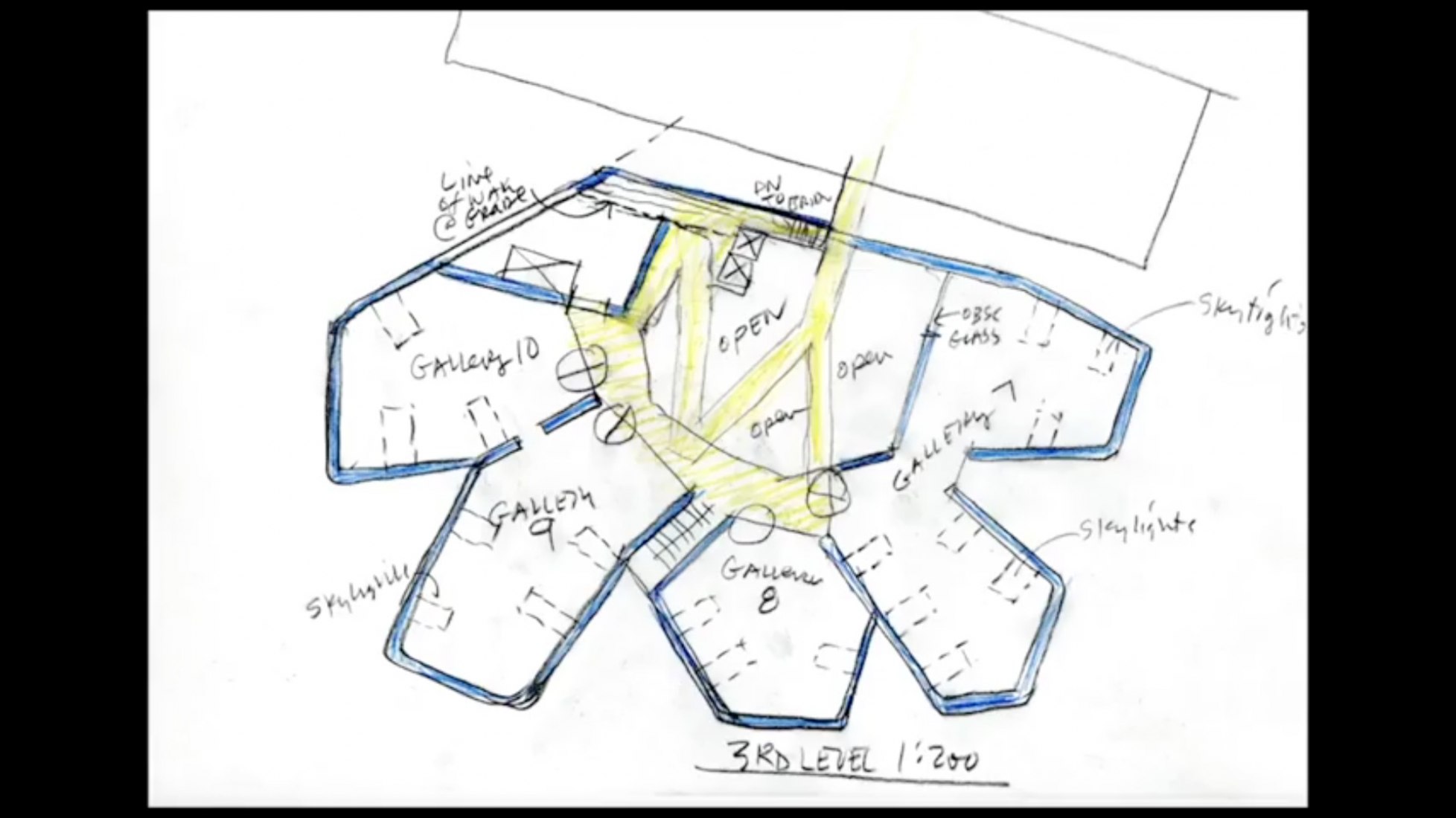 Galleries floor plan. Conceptual watercolor sketch. Image Courtesy of Steven Holl / Imagine Angers