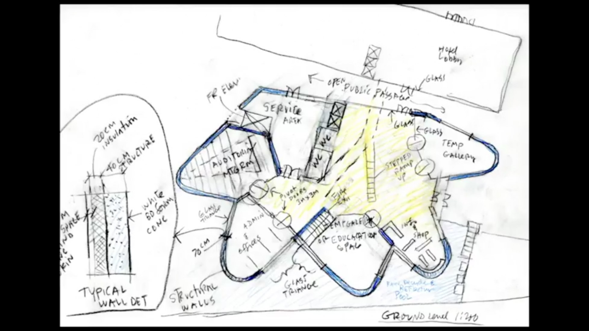 Ground floor plan. Conceptual watercolor sketch. Image Courtesy of Steven Holl / Imagine Angers