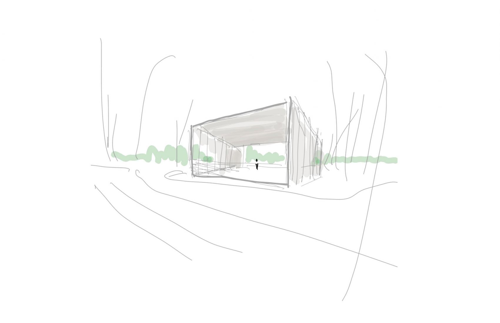 Croquis. Théâtre de Verdure del parque La Fontaine por Lemay. 