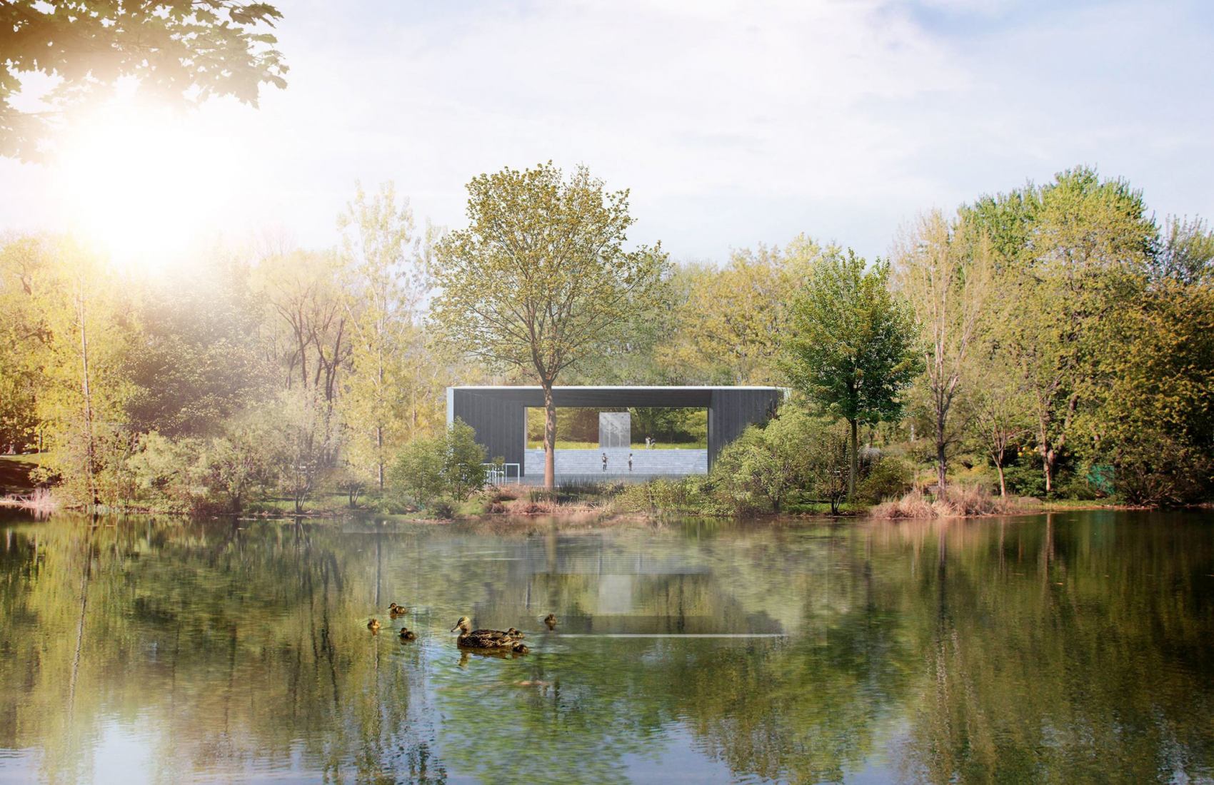 Visualización. Théâtre de Verdure del parque La Fontaine por Lemay. 