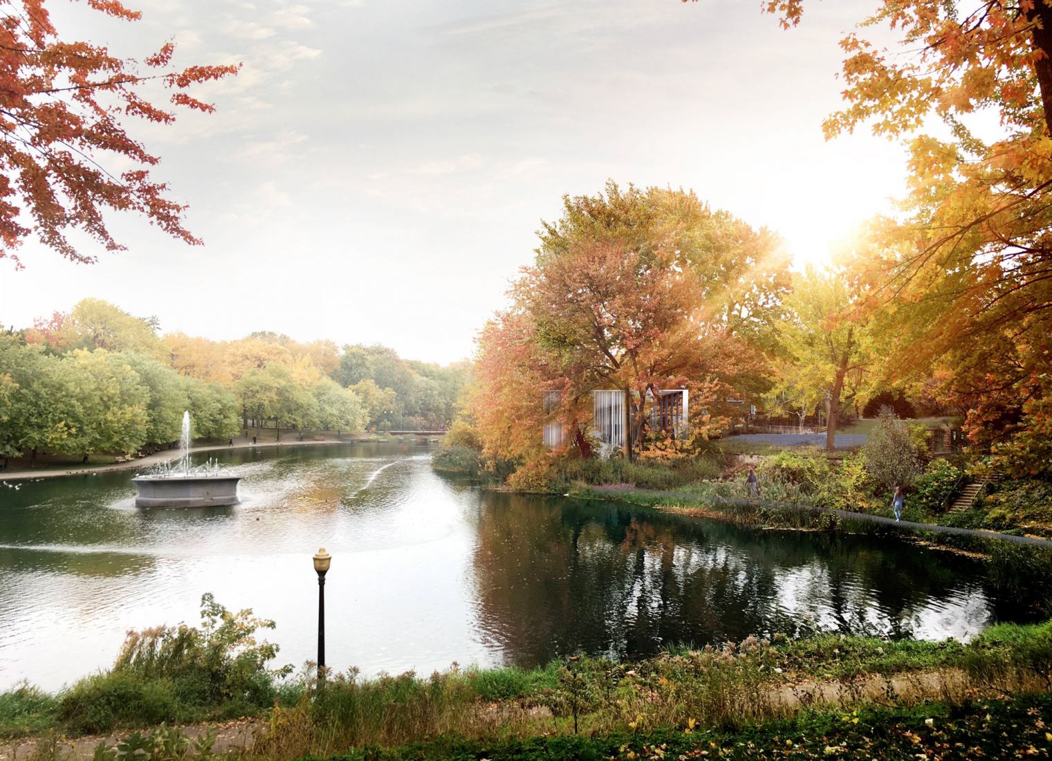 Visualización. Théâtre de Verdure del parque La Fontaine por Lemay. 