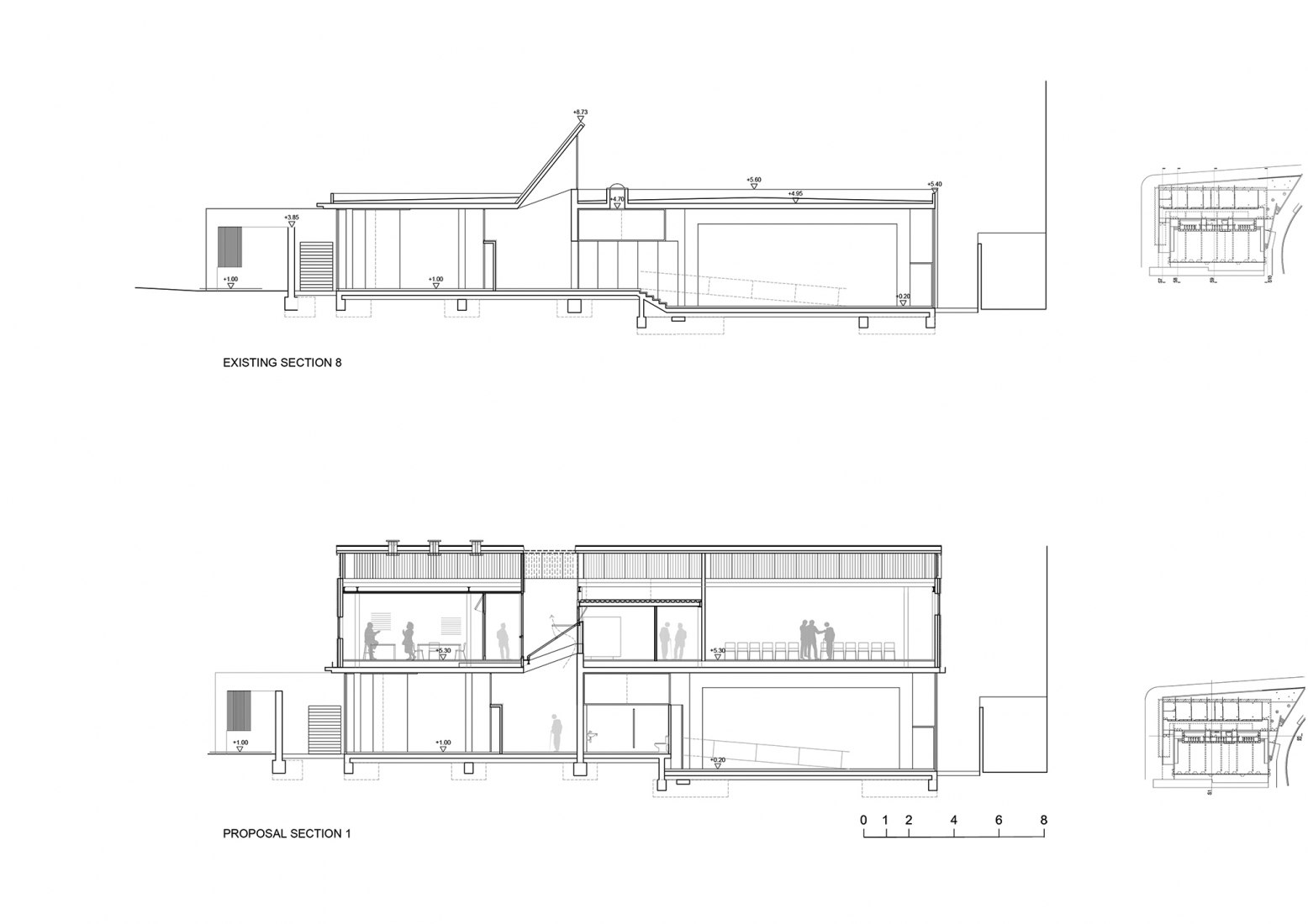 Sections. Community Center 'Les Corts' by Pich Architects. Image courtesy of Pich Architects.