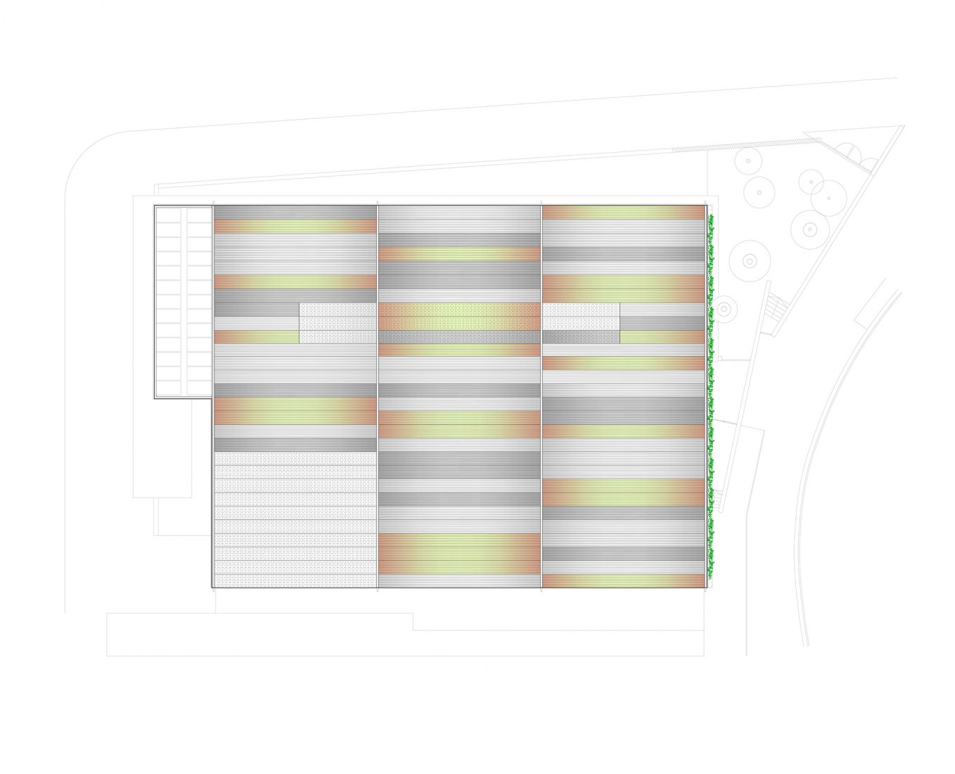Roofs plan. Community Center 'Les Corts' by Pich Architects. Image courtesy of Pich Architects.