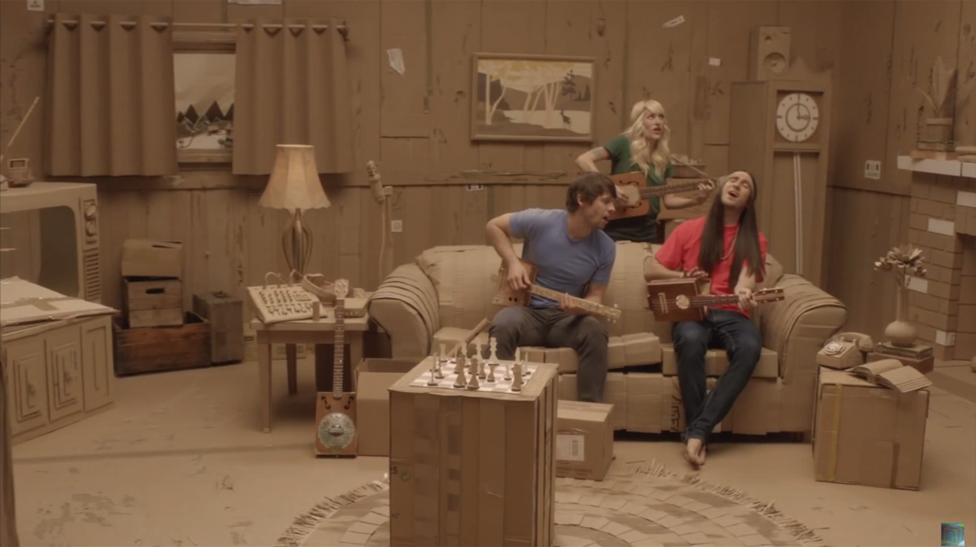 Video screenshot. Little Boxes by Walk off the Earth