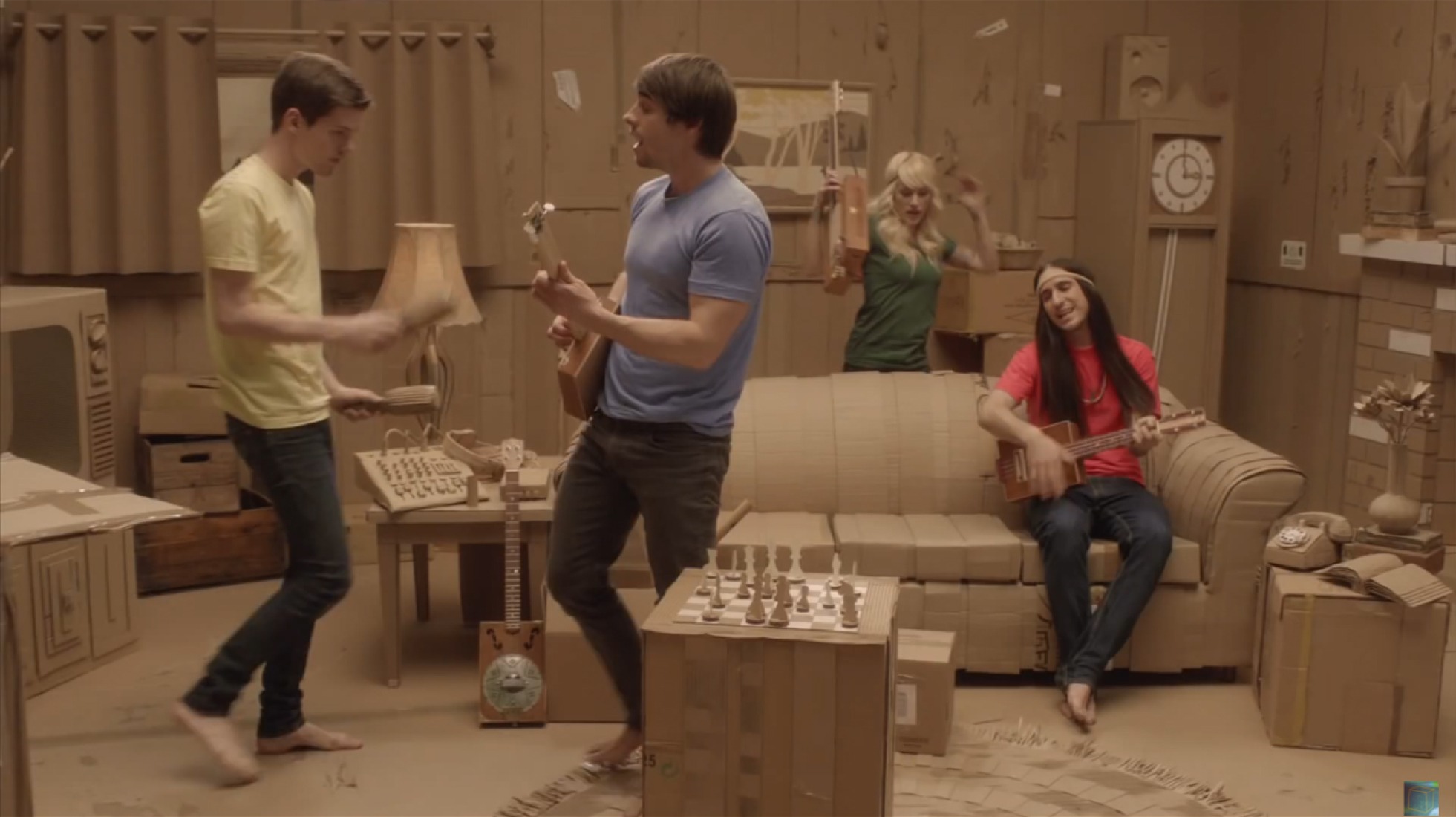 Video screenshot. Little Boxes by Walk off the Earth
