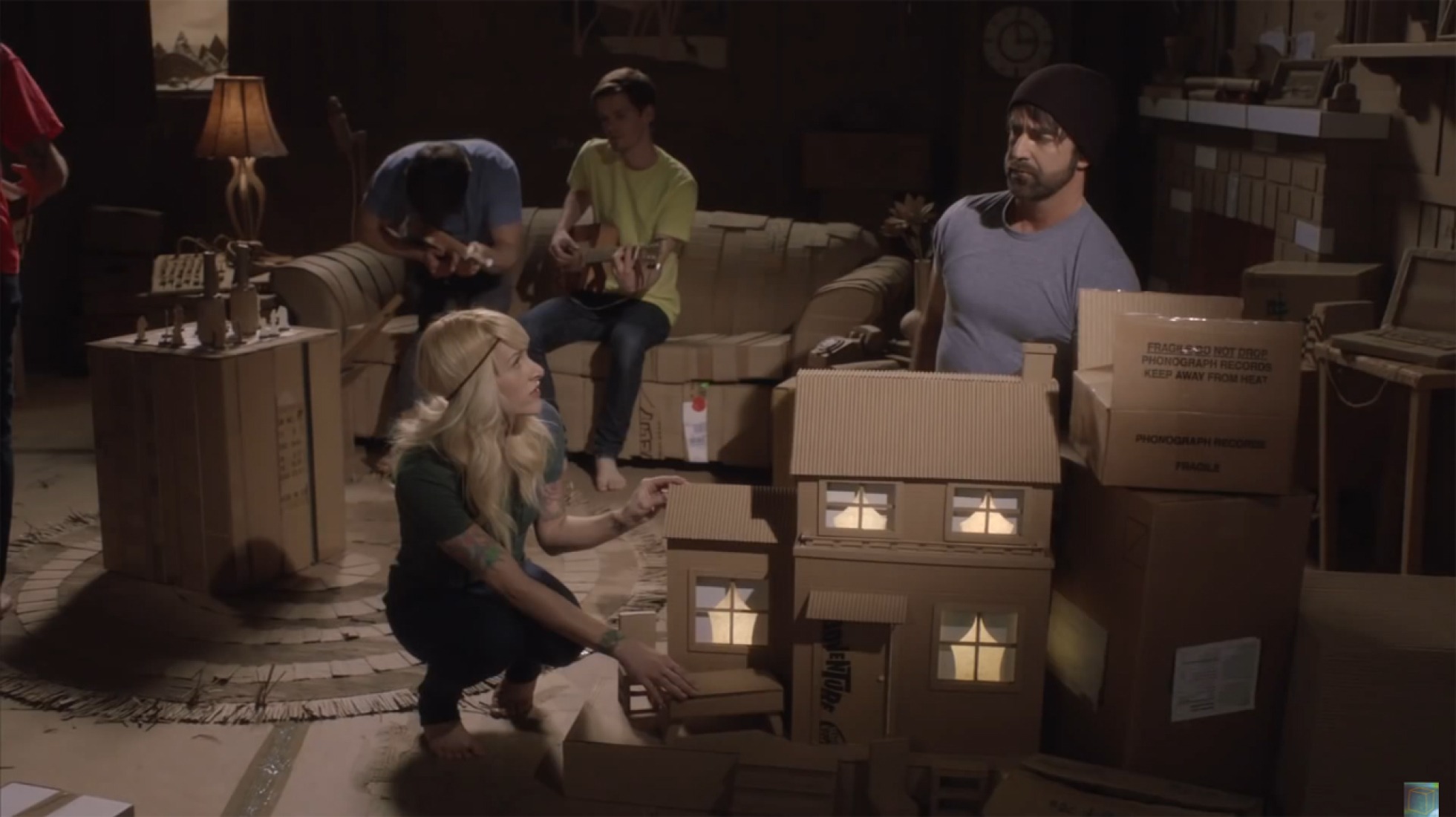 Video screenshot. Little Boxes by Walk off the Earth
