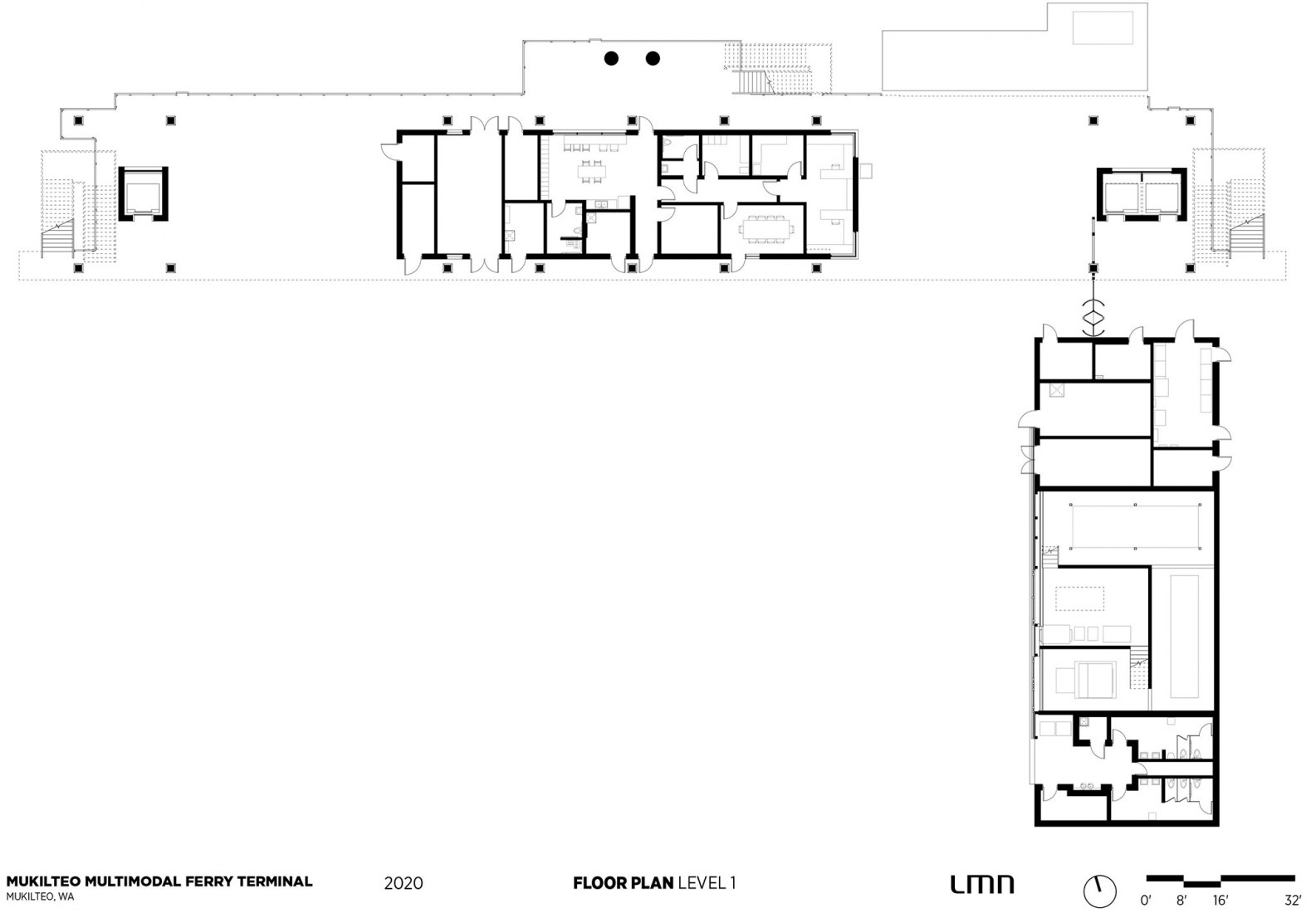 Plano Planta Nivel 1. Terminal de Ferry Mukilteo Multimodal por LMN Architects