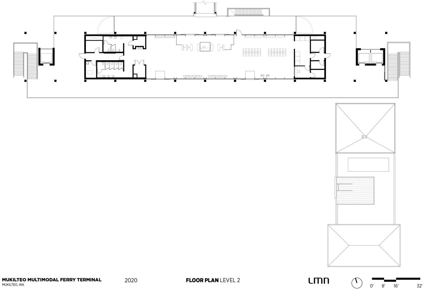 Plano Planta Nivel 2. Terminal de Ferry Mukilteo Multimodal por LMN Architects