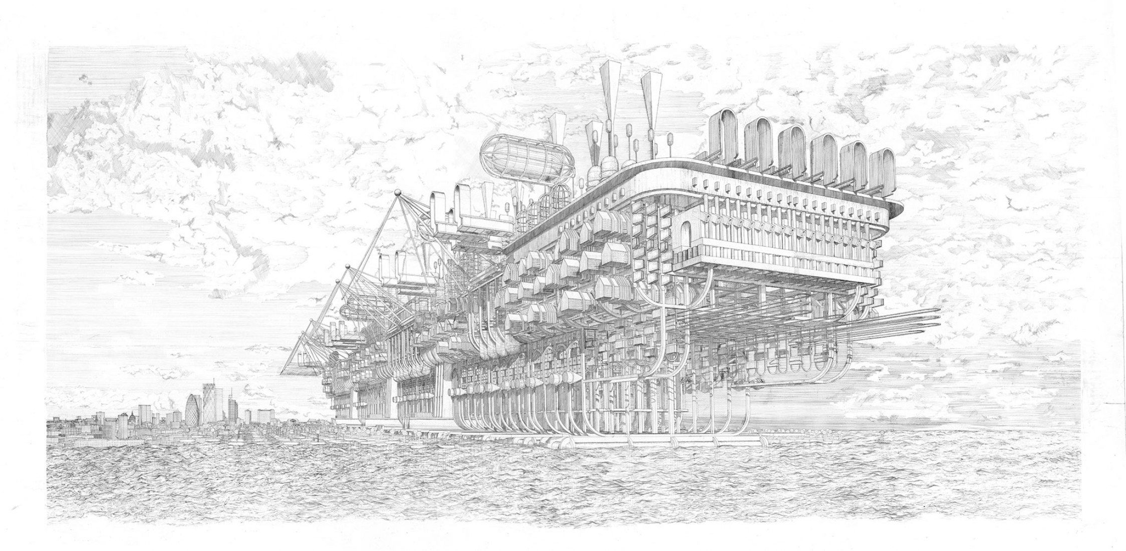Louis Sullivan, Ark City, viewed from flood level, passing through London. Highly commended. Hand-drawn category