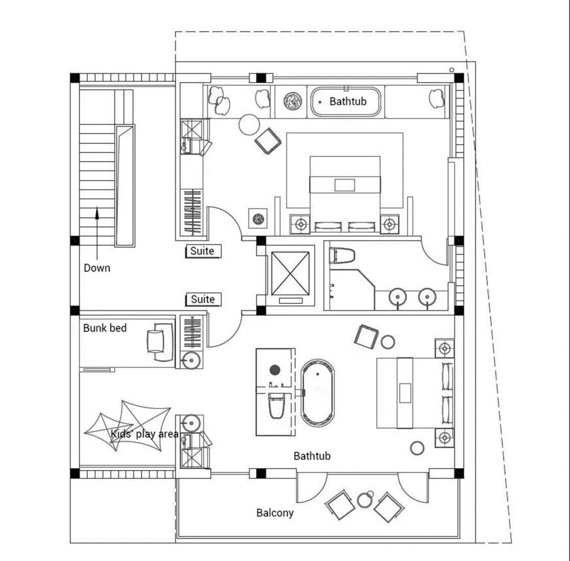 Frist floor plan. 10³ Boutique Hotel by LQS Architects.