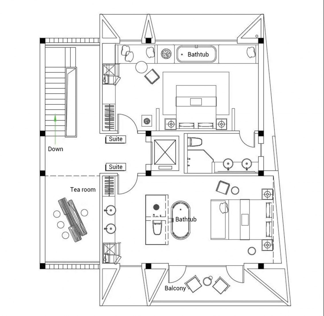 Second floor plan. 10³ Boutique Hotel by LQS Architects.