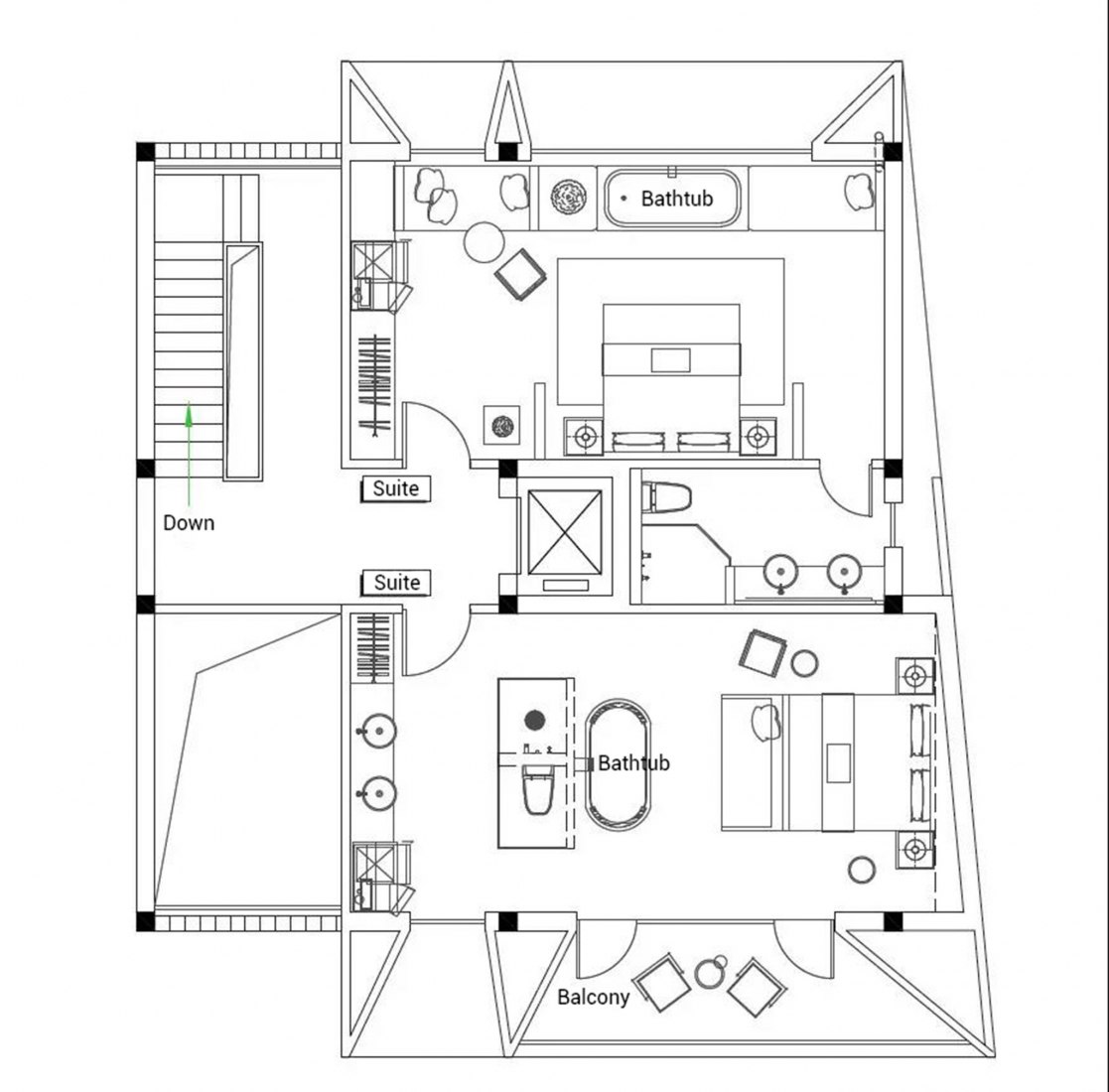 Third floor plan. 10³ Boutique Hotel by LQS Architects.