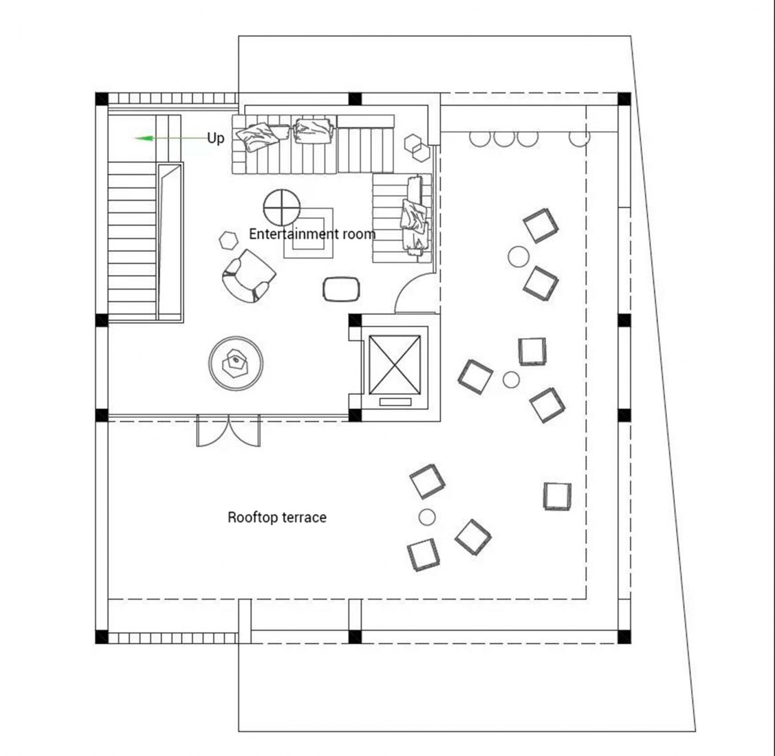 Roof plan. 10³ Boutique Hotel by LQS Architects.
