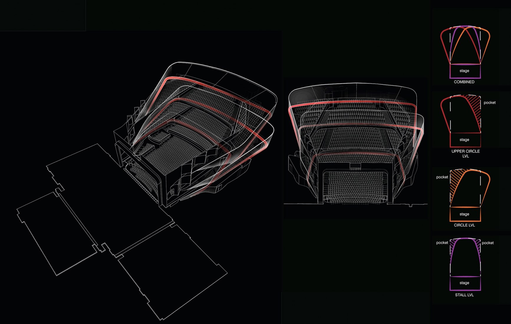 Lyric Theatre concept combined. Lyric Theatre Complex by UNStudio. Image by DBOX / UNStudio