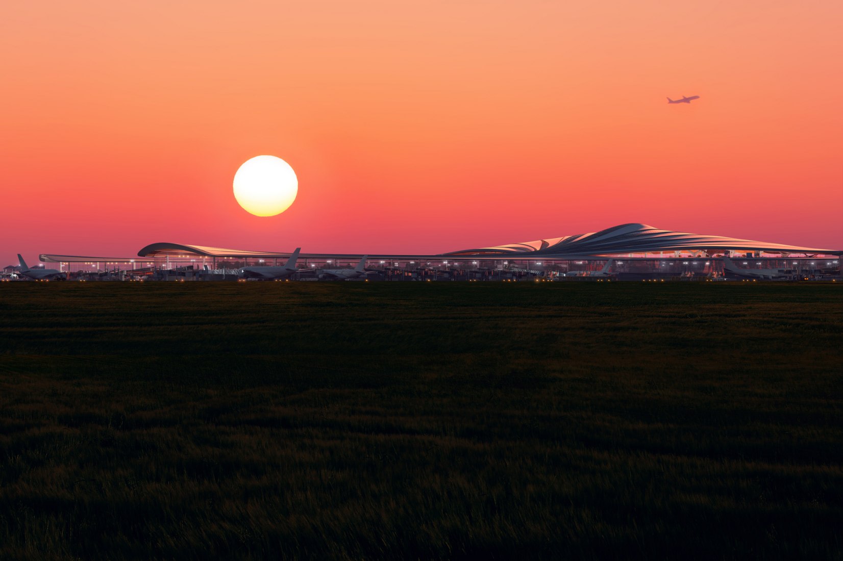Rendering. Changchun Airport Terminal 3 by MAD Architects.
