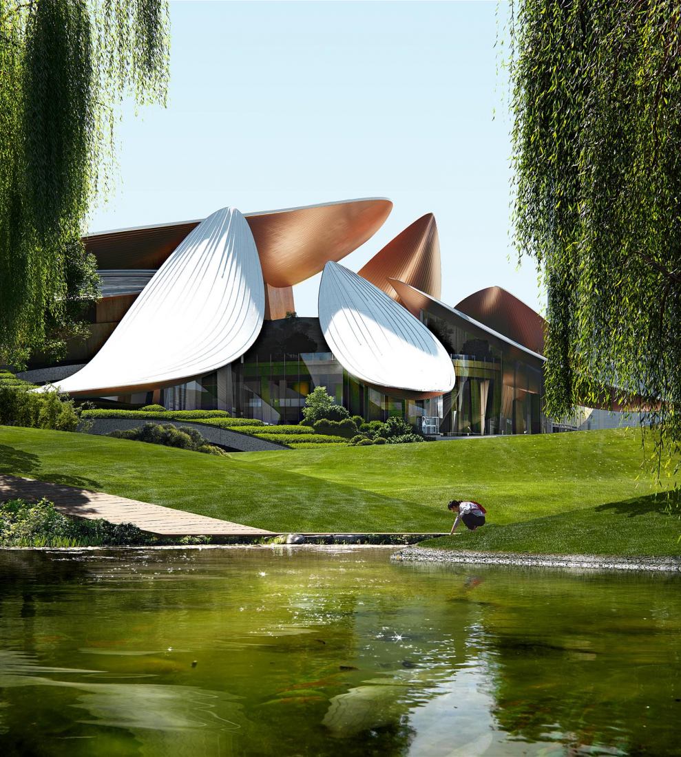Centro de Arte y Cultura de Anji por MAD Architects. Visualizaciones por MAD Architects