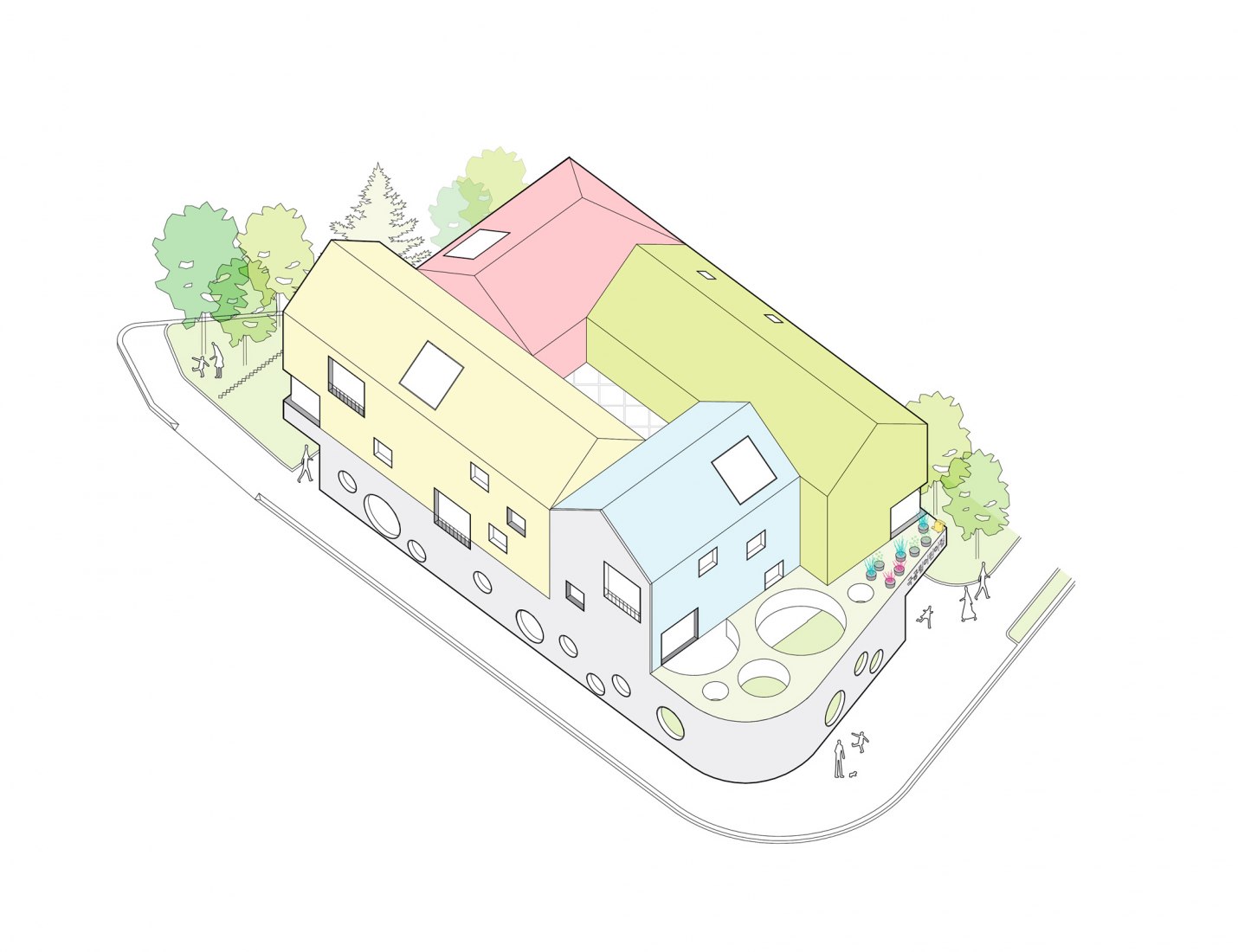 Axonometric view. Maebong Daycare Center by Daniel Valle Architects