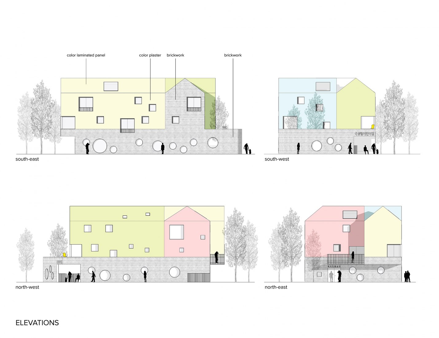 Elevations. Maebong Daycare Center by Daniel Valle Architects