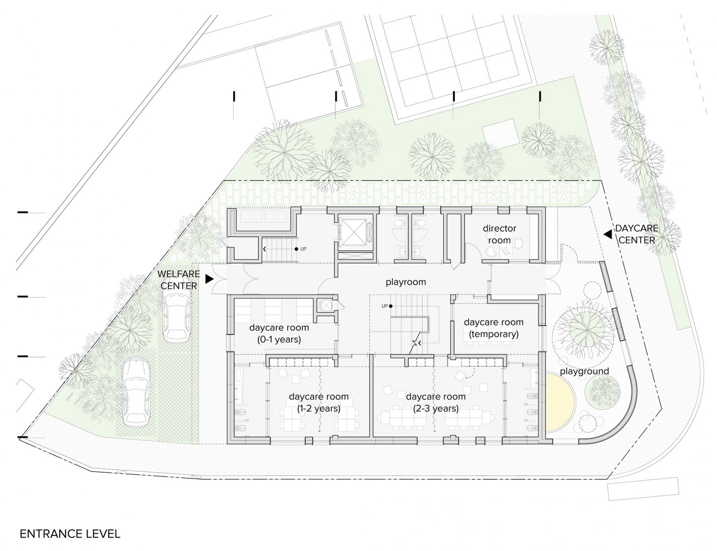 Plan. Entrance level. Maebong Daycare Center by Daniel Valle Architects
