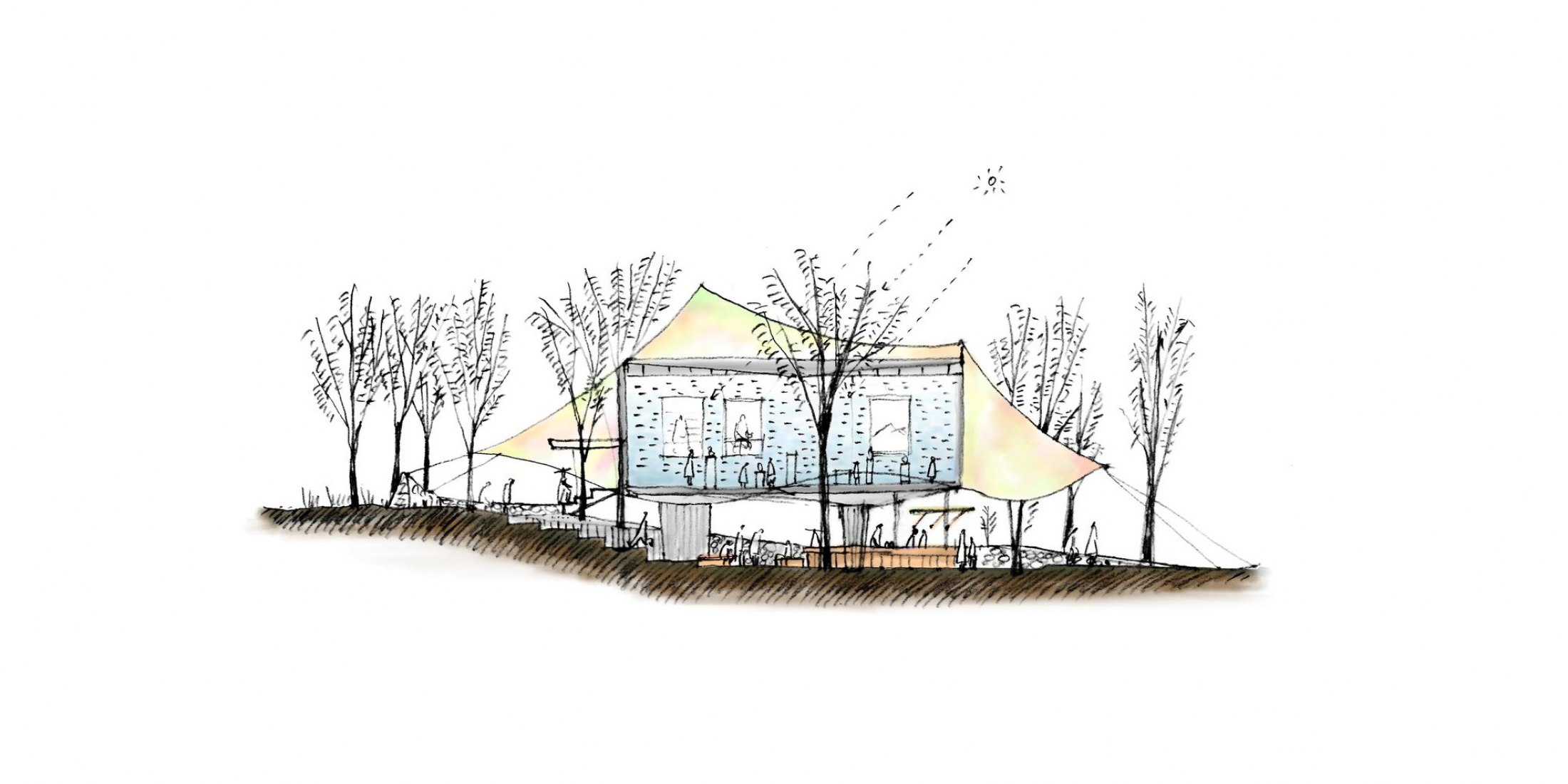 Dibujo conceptual de la propuesta para la exposición, 2023. Imagen cortesía de o+h arquitectos