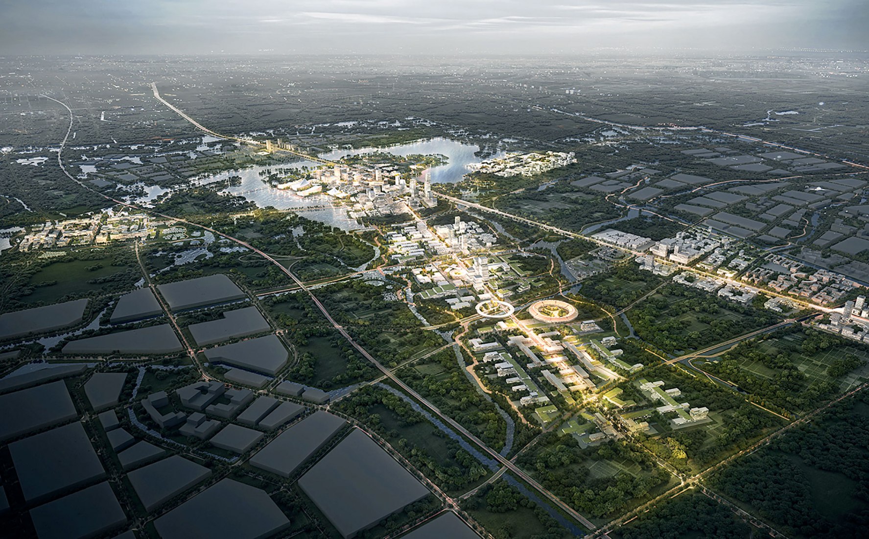 Rendering. Xiakewan Science City development by Mandaworks and UPDIS