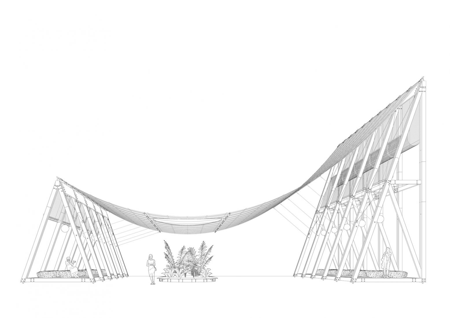 Plano de alzado en perspectiva. Pabellón Mediterráneo por Manuel Bouzas.