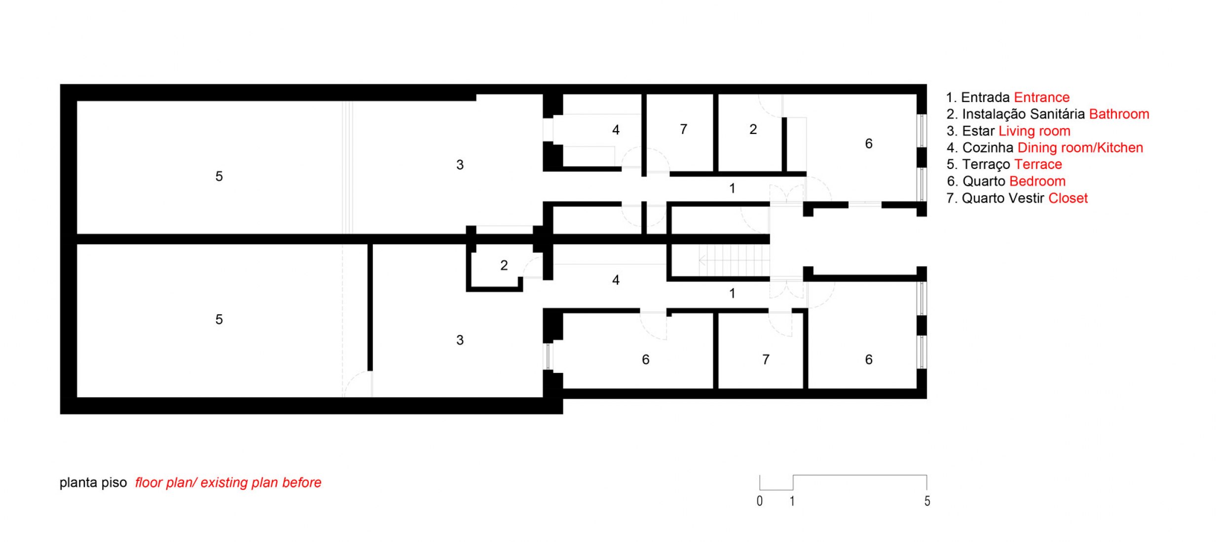 Plano de situación antes de la reforma. Apartamento na Lapa por Manuel Cachão Tojal.