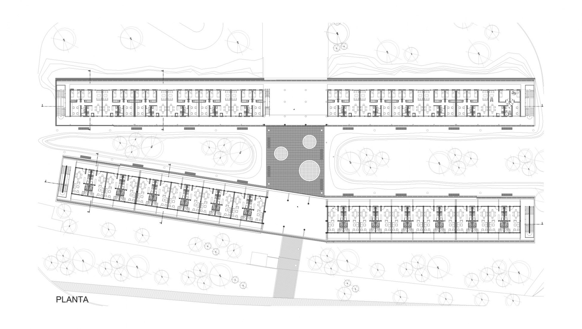 First floor plan. UNL-ATE University Residency Complex by Marcelo Saba.